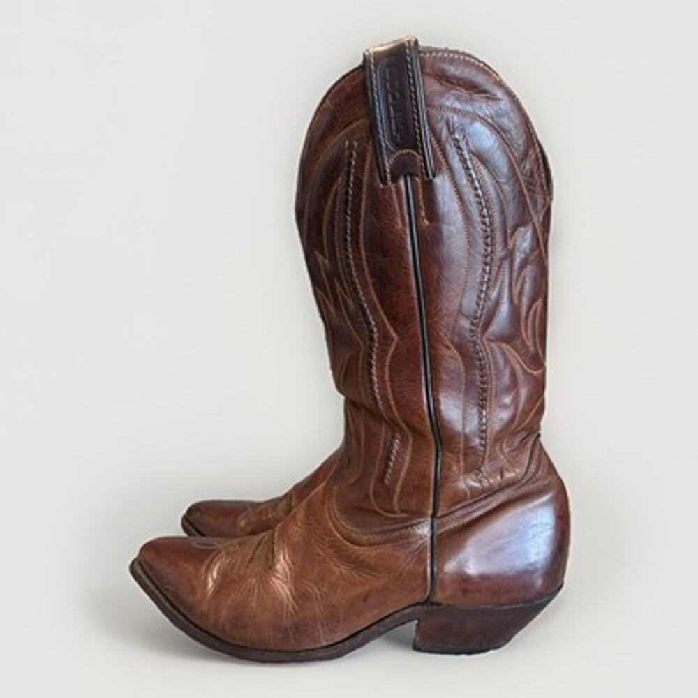 Boulet Mens Brown Leather Western Cowboy Boots Pointed Toe Made in Canada Sz 9.5